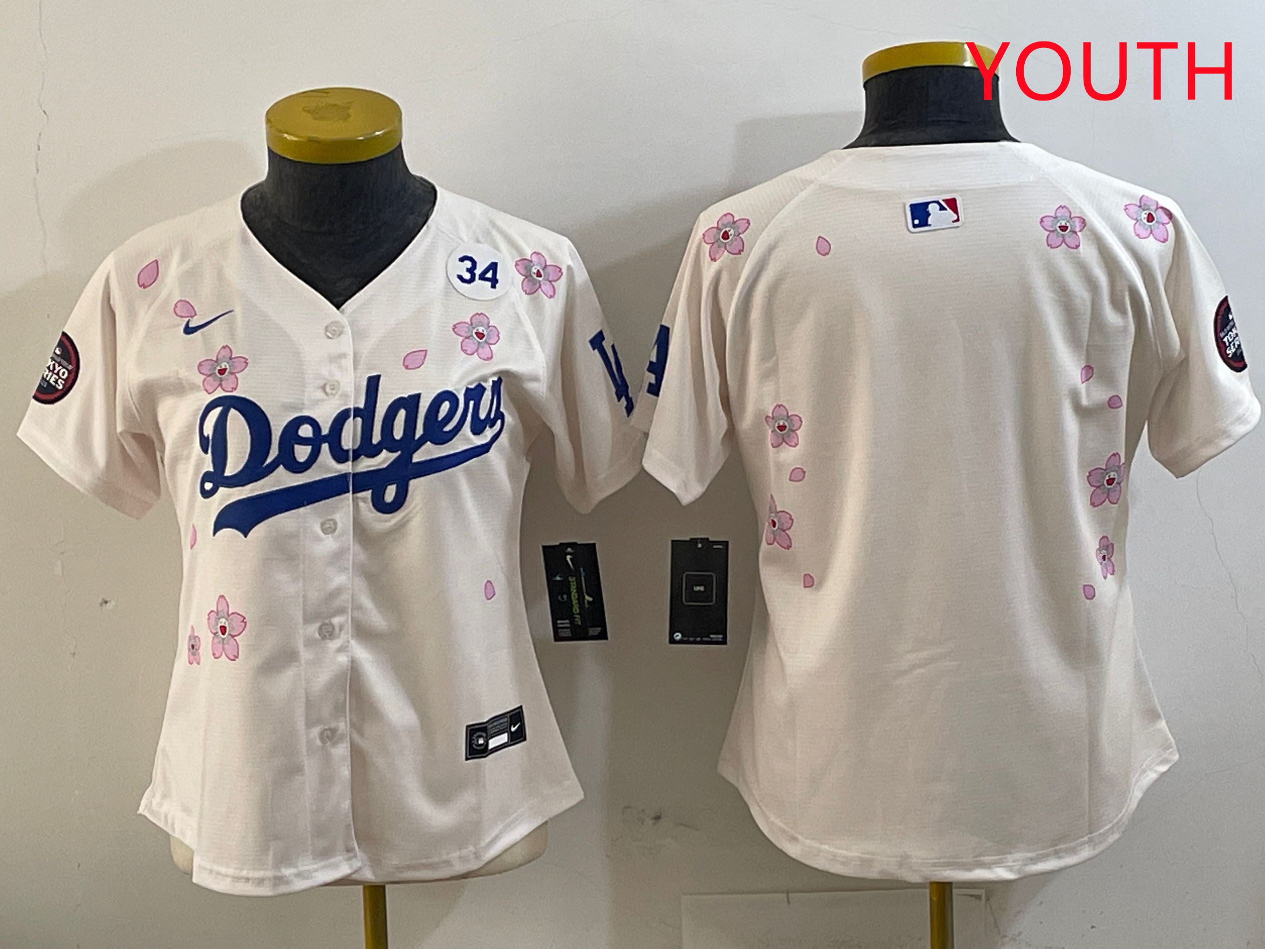 Youth Los Angeles Dodgers Blank Cream Sakura Edition 2025 Nike MLB Jersey style 5->nba t-shirts->Sports Accessory